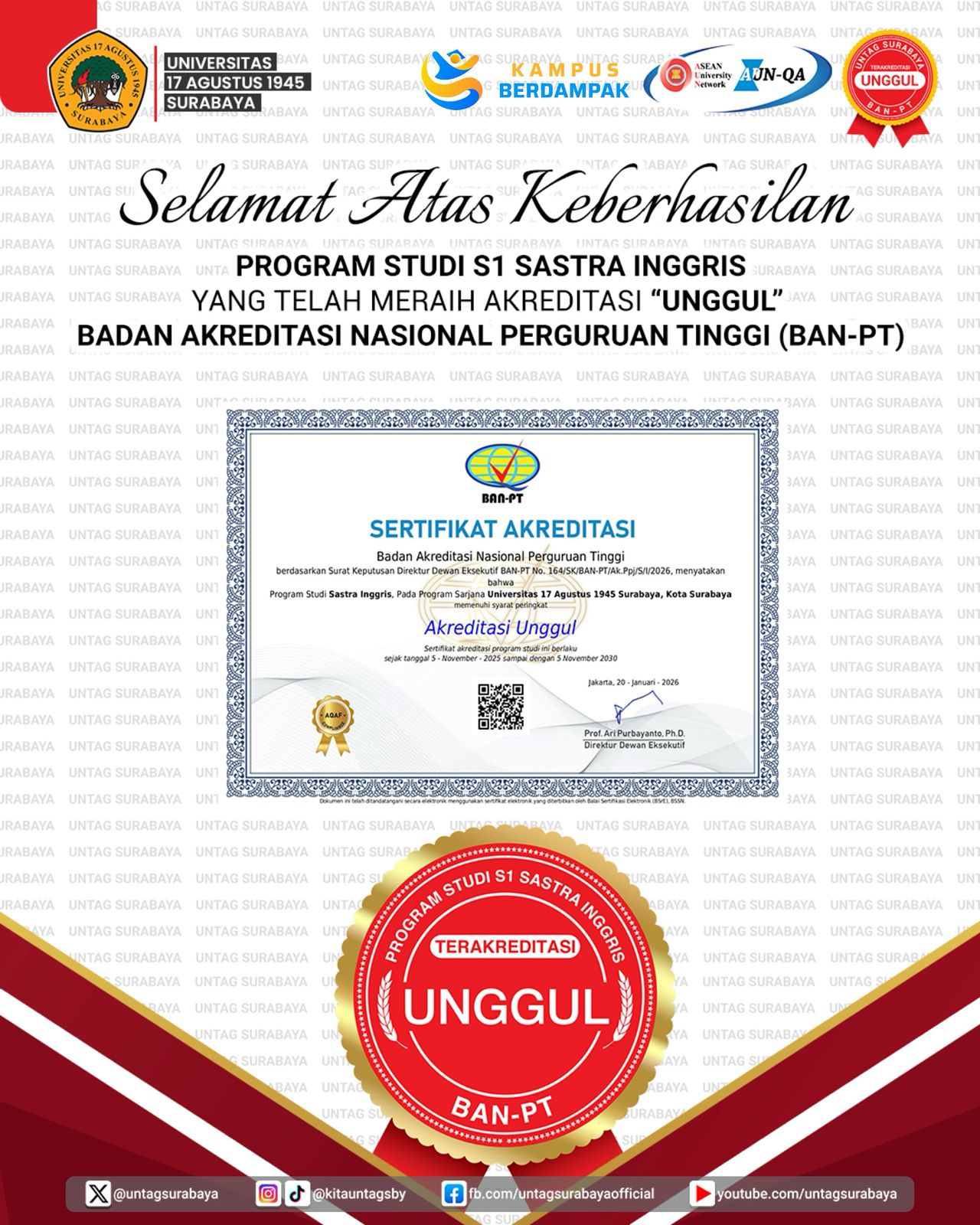 Kebanggaan Bersama : S1 Sastra Inggris Raih Predikat Unggul