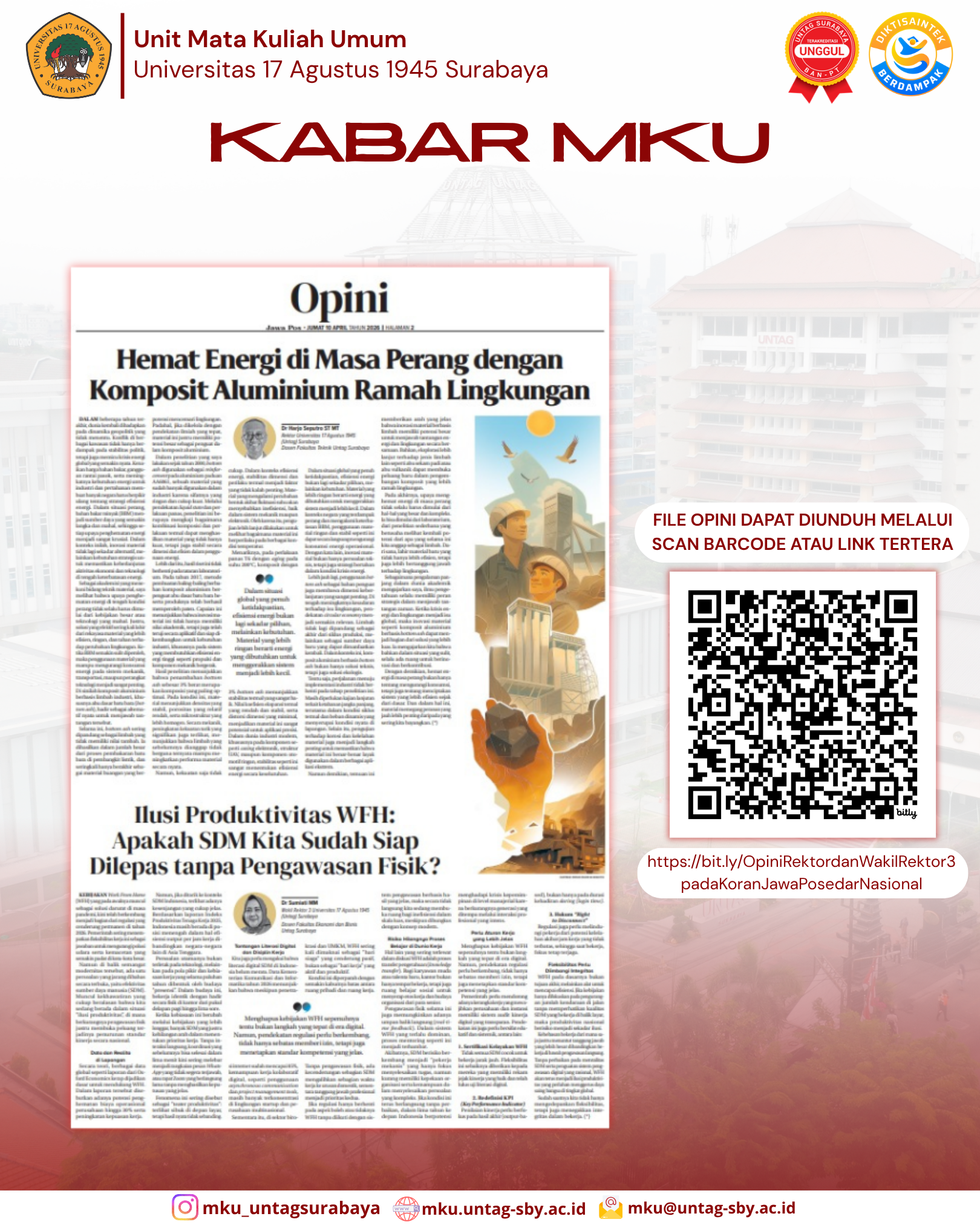 Pemikiran Strategis Pimpinan Untag Surabaya Hiasi Halaman Opini Jawa Pos Nasional