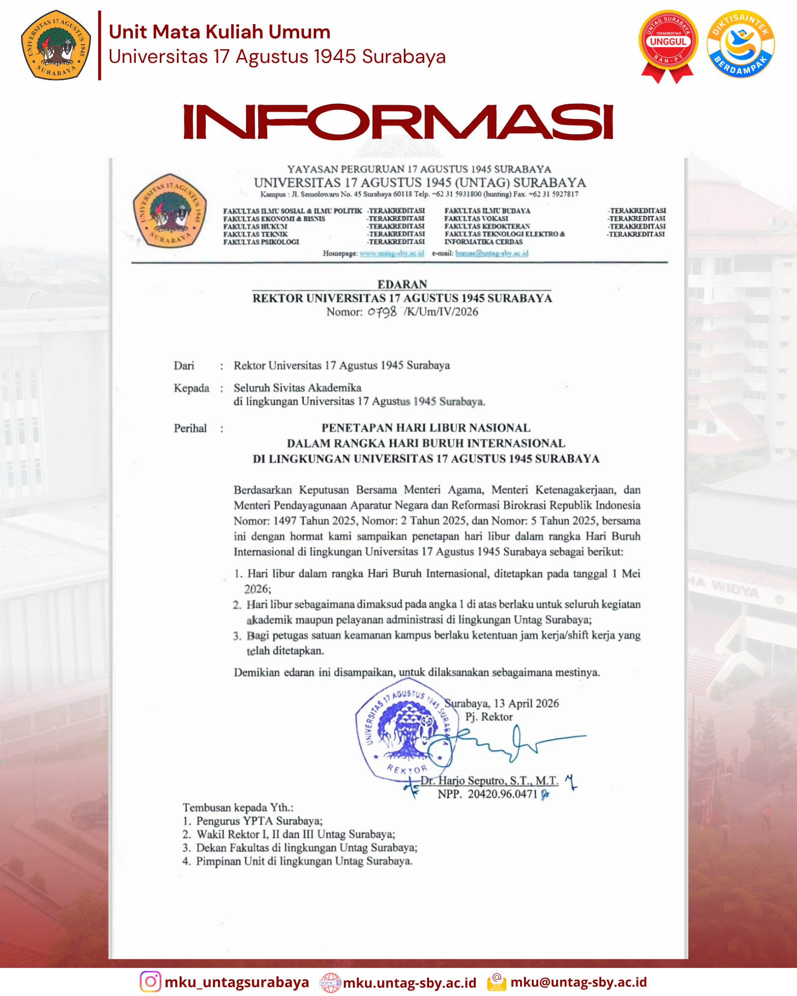  HARI LIBUR DALAM RANGKA HARI BURUH INTERNASIONAL