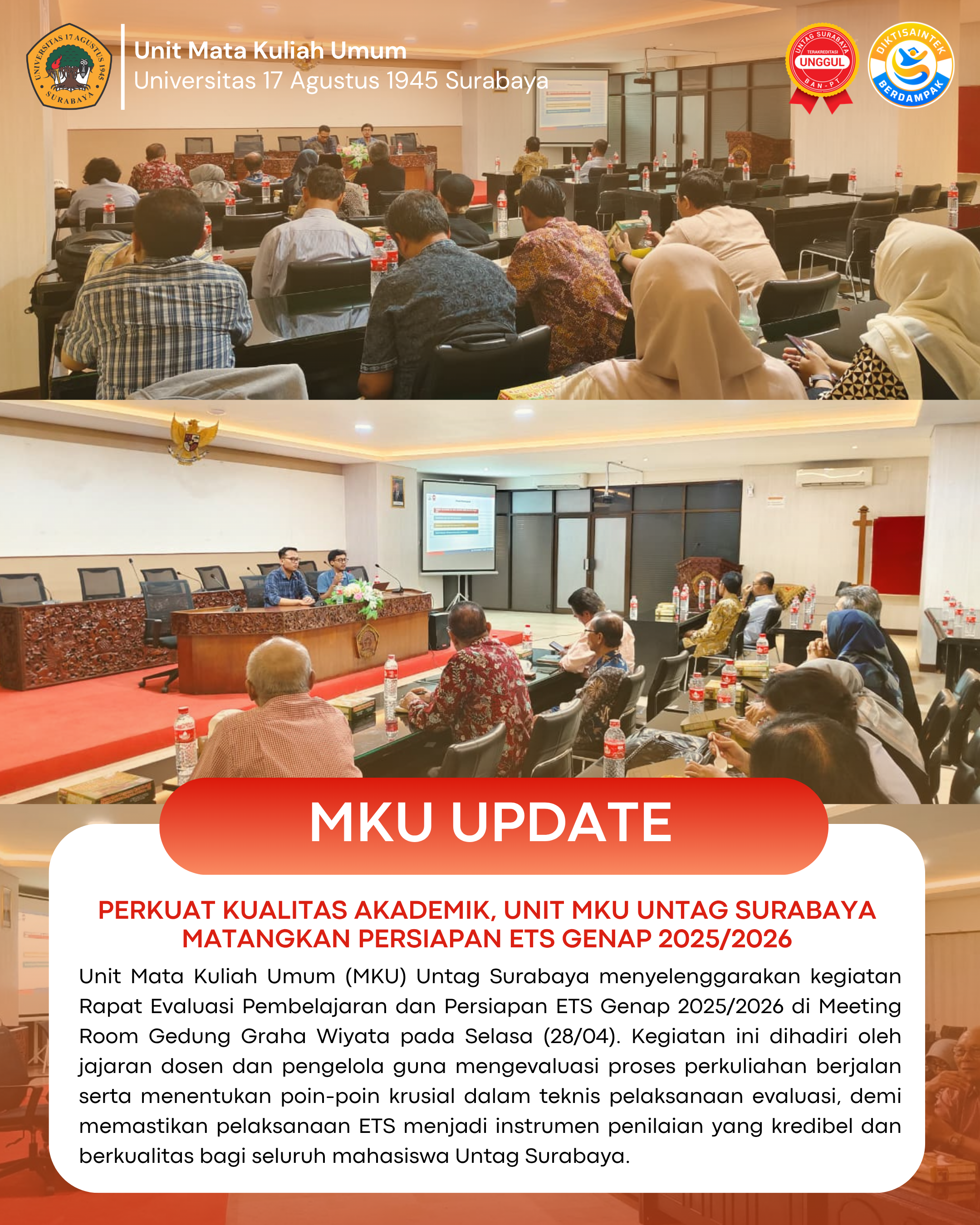 Perkuat Kualitas Akademik, Unit MKU Untag Surabaya Matangkan Persiapan ETS Genap 2025/2026