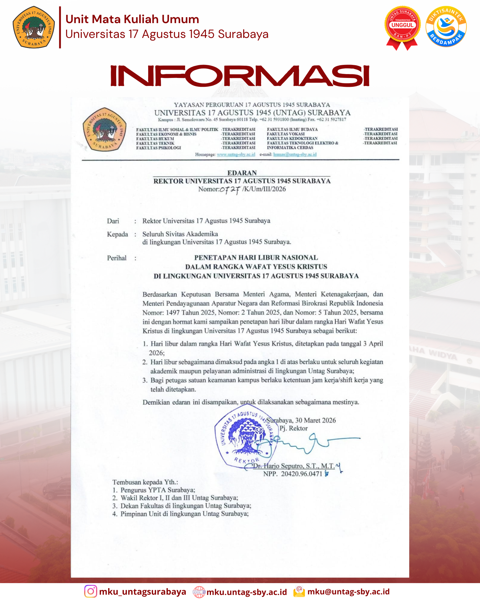 Pengumuman Hari Libur Nasional Wafat Yesus Kristus