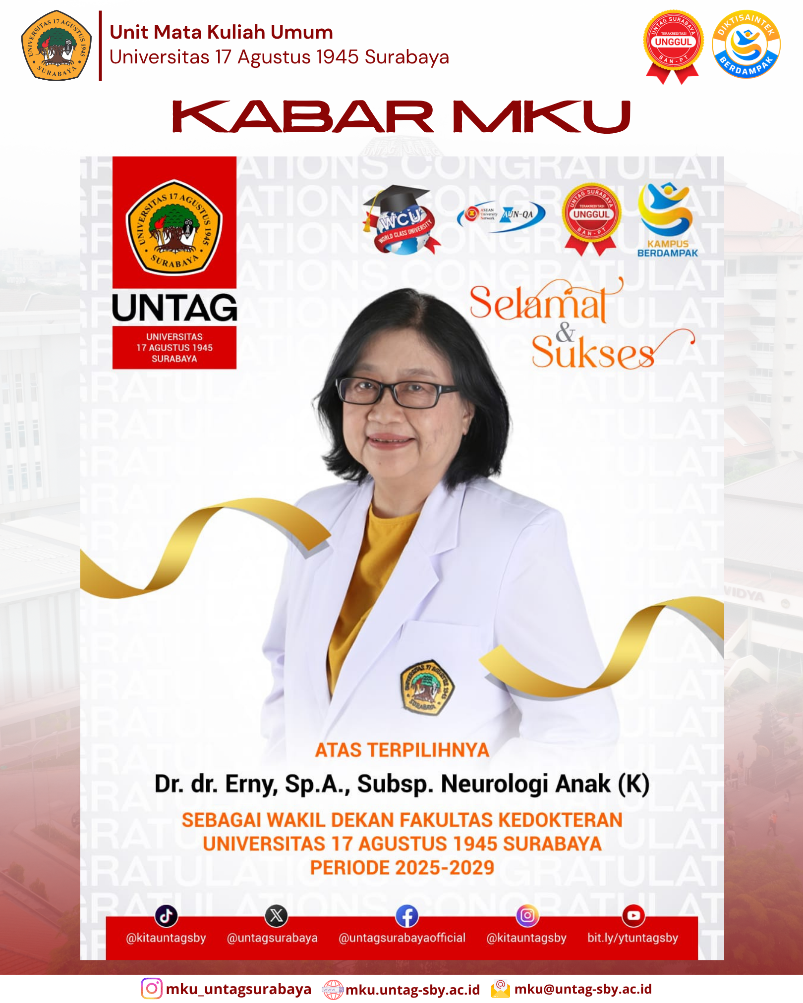 Selamat & Sukses atas Terpilihnya Wakil Dekan Fakultas Kedokteran Untag Surabaya Periode 2025–2029