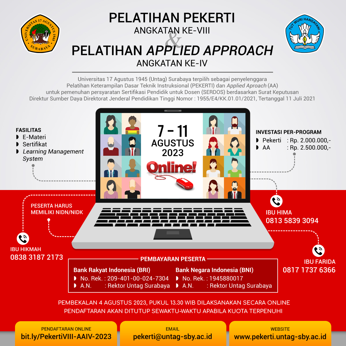 Pendaftaran Pelatihan PEKERTI VIII dan AA IV Tahun 2023 Secara Daring