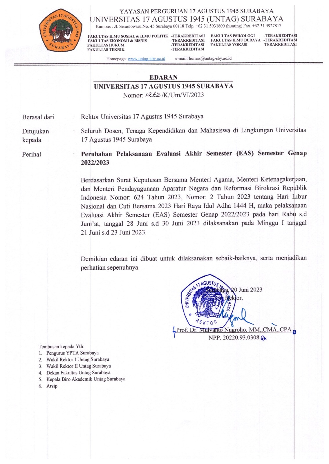 Perubahan Pelaksanaan EAS Semester Genap 2022/2023