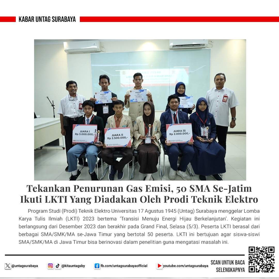 Tekankan Penurunan Gas Emisi, 50 SMA Se-Jatim Ikuti LKTI Yang Diadakan Oleh Prodi Teknik Elektro