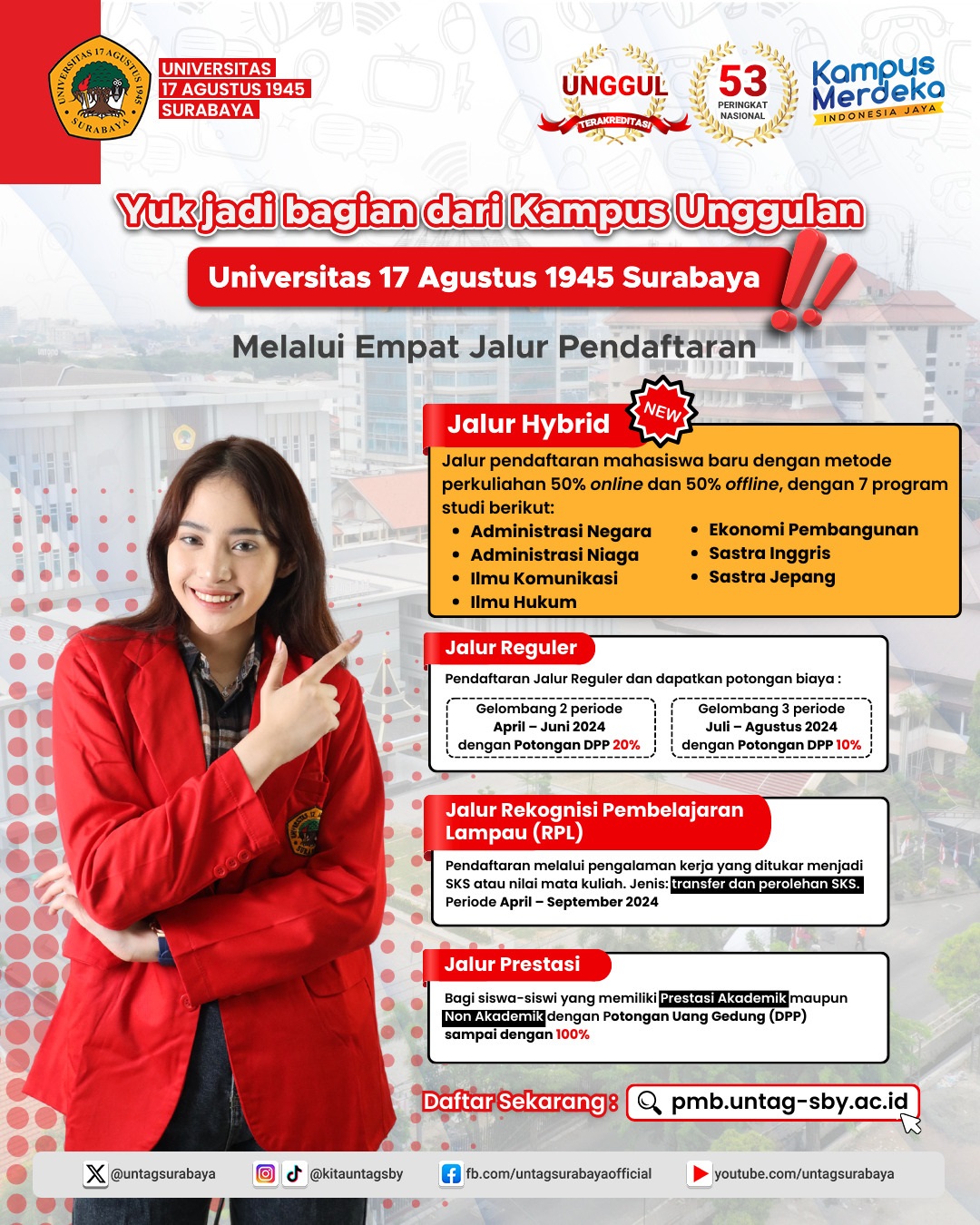 Empat Jalur Pendaftaran PMB Untag Surabaya