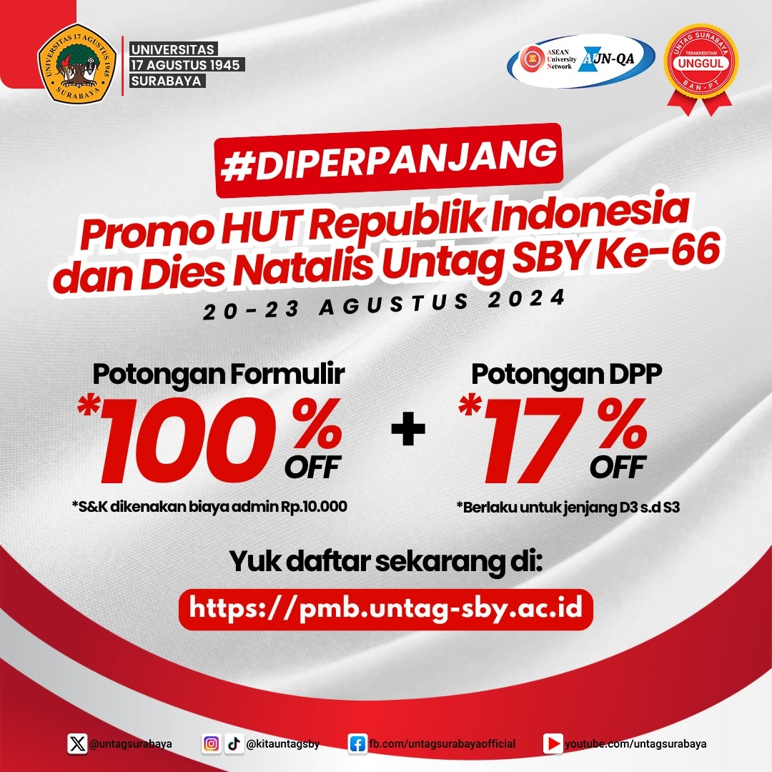 Promo HUT Republik Indonesia dan Dies Natalis UNTAG Surabaya ke-66 di Perpanjang