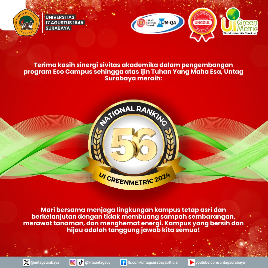 Untag Surabaya Meraih National Ranking 56 UI Greenmatric 2024