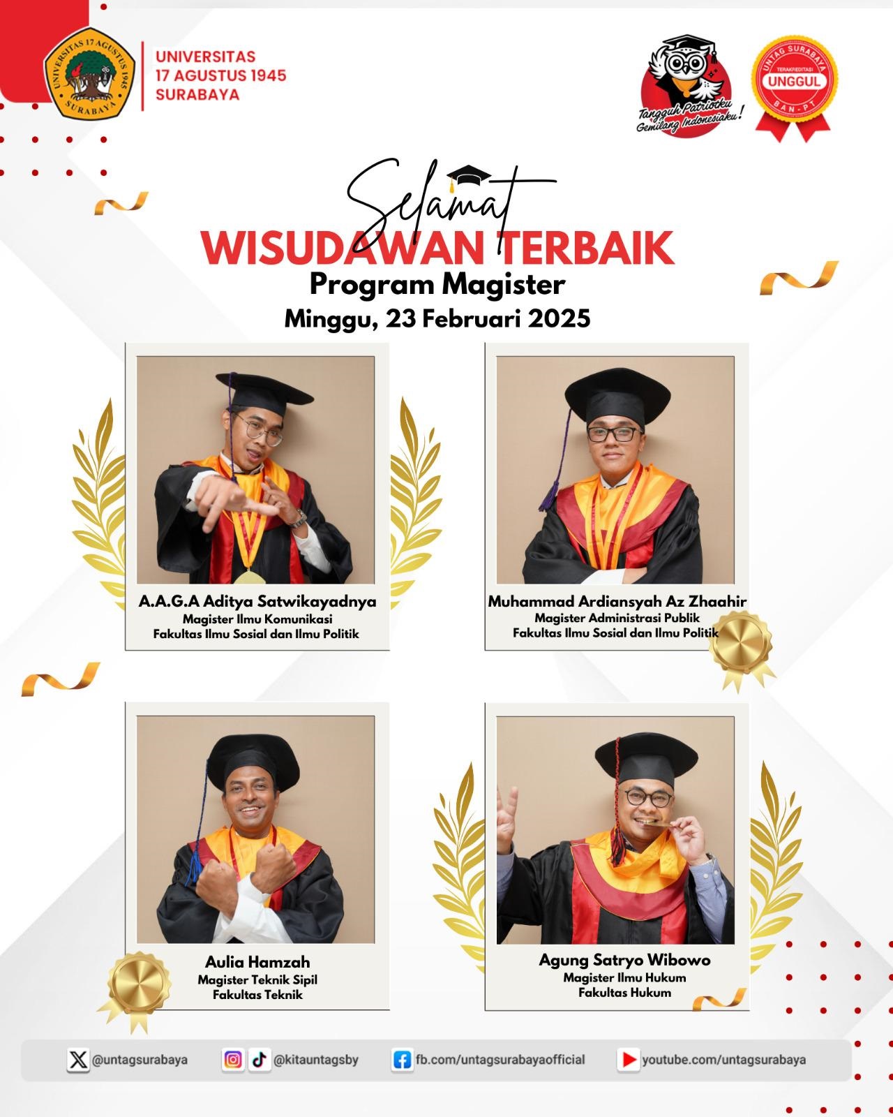 Wisuda Semester Gasal 2024 - 2025 / Wisudawan Terbaik Program Magister Untag Surabaya