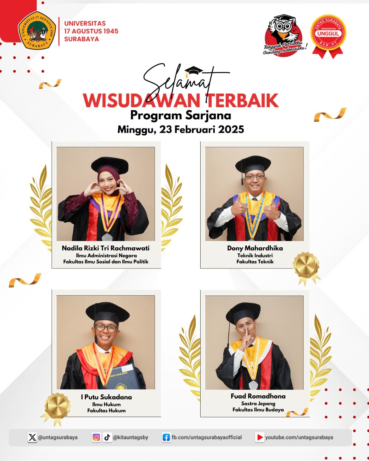 Wisuda Semester Gasal 2024 - 2025 / Wisudawan Terbaik Program Sarjana Untag Surabaya