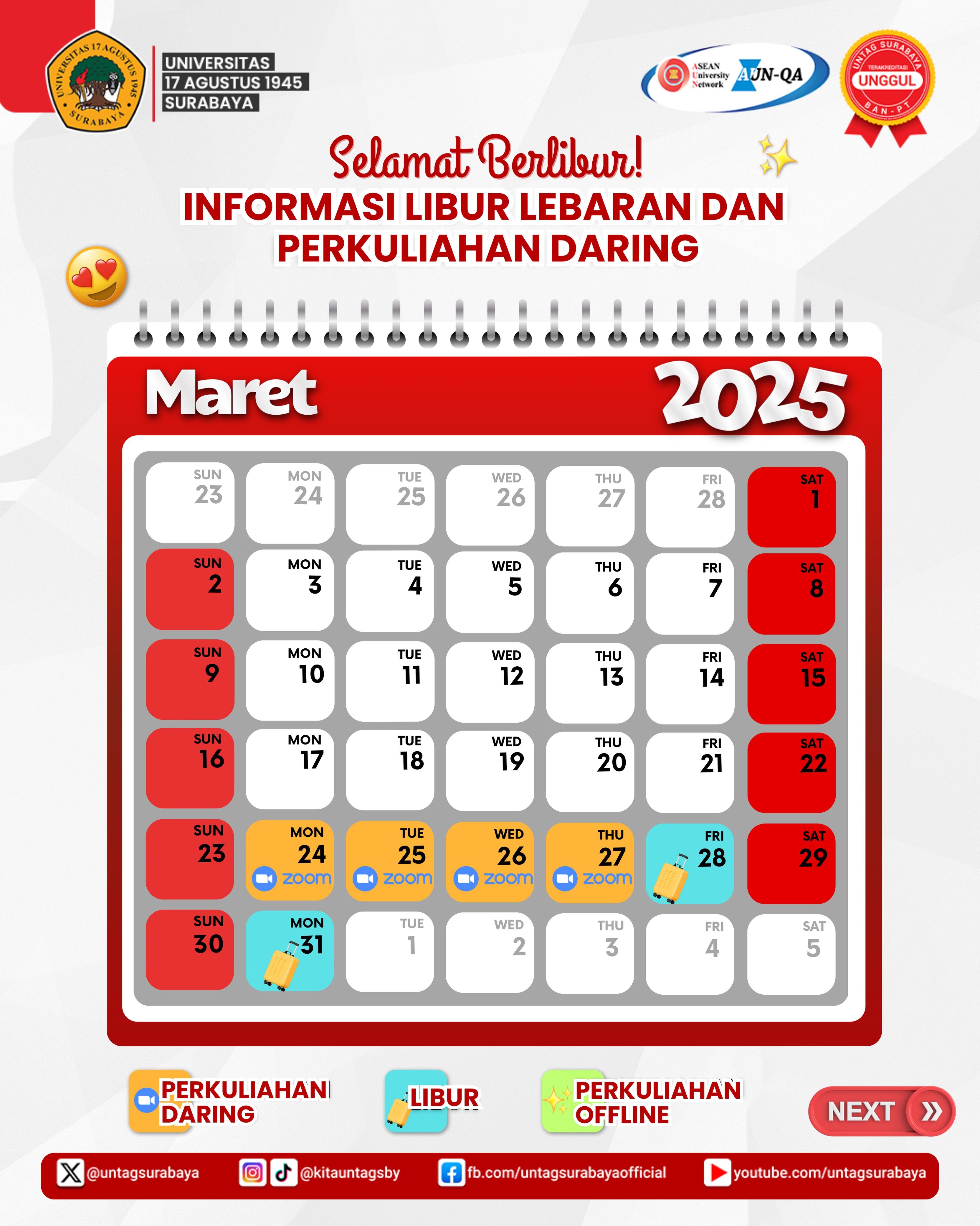 Informasi Libur Lebaran dan Perkuliahan Daring - Maret 2025