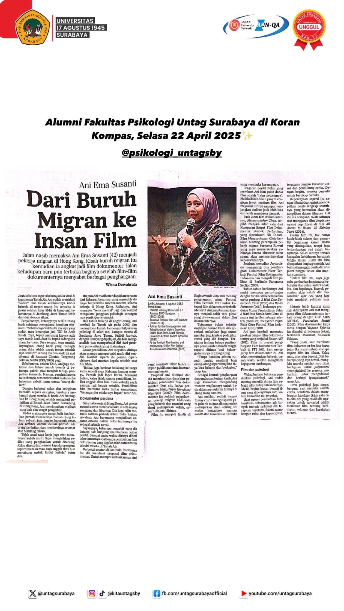 Alumni Psikologi Untag - Koran Kompas