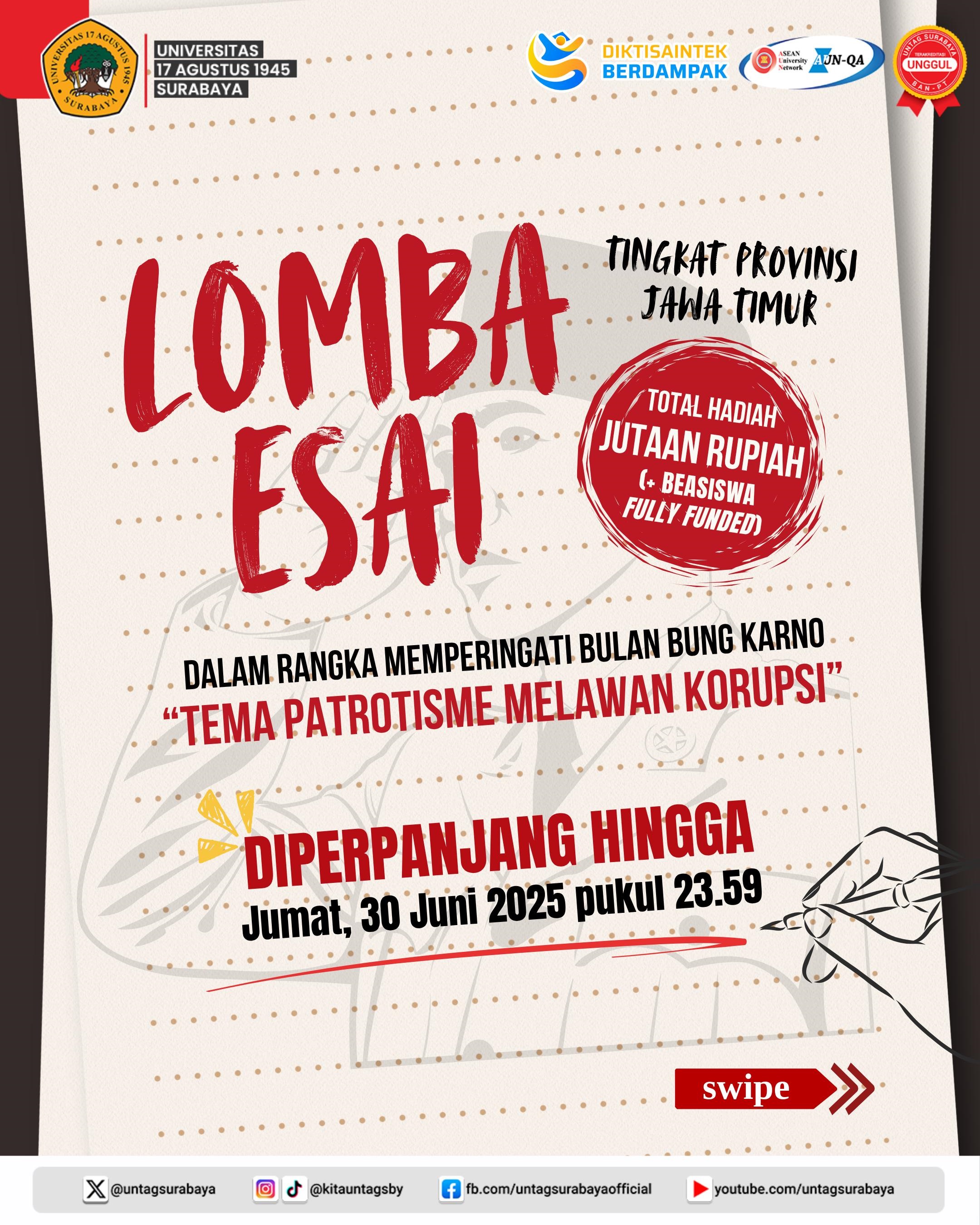  LOMBA ESAI-TEMA PATRIOTISME MELAWAN KORUPSI - DIPERPANJANG