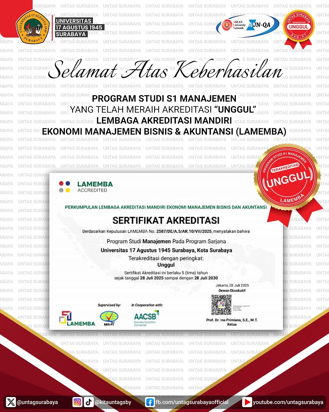 Selamat Program Studi Manajemen Terakreditasi Unggul 