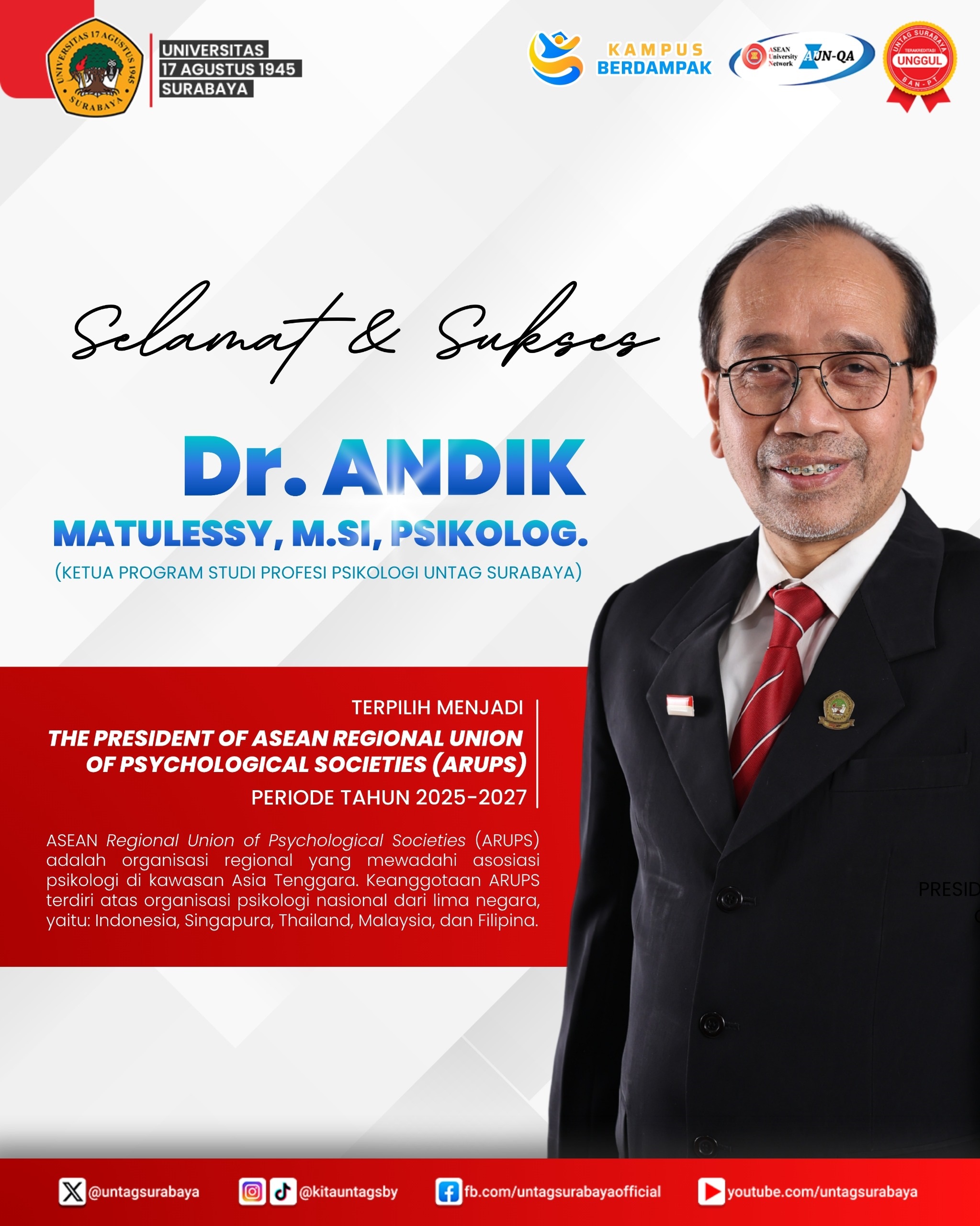 Selamat dan Sukses Dr. Andik Matulessy, M.Si., Psikolog