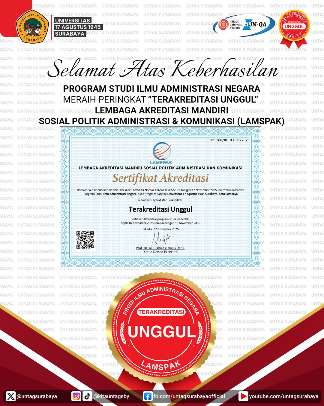  Program Studi Ilmu Administrasi Negara Untag Surabaya Terakreditasi Unggul